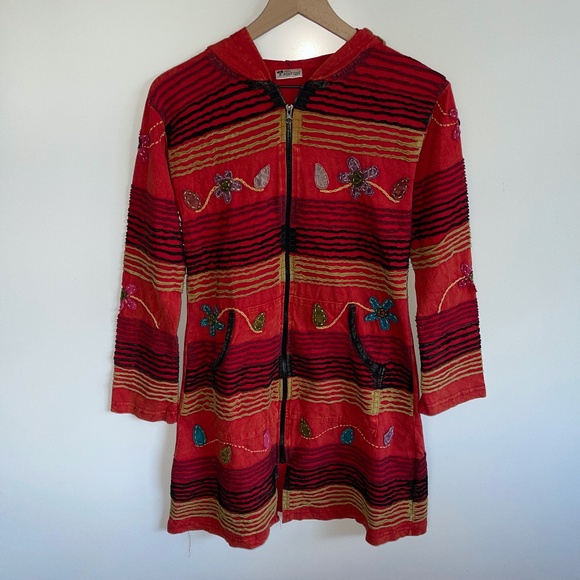 India Boutique Zip Hoodie Boho Jacket Size Medium - Picture 1 of 11
